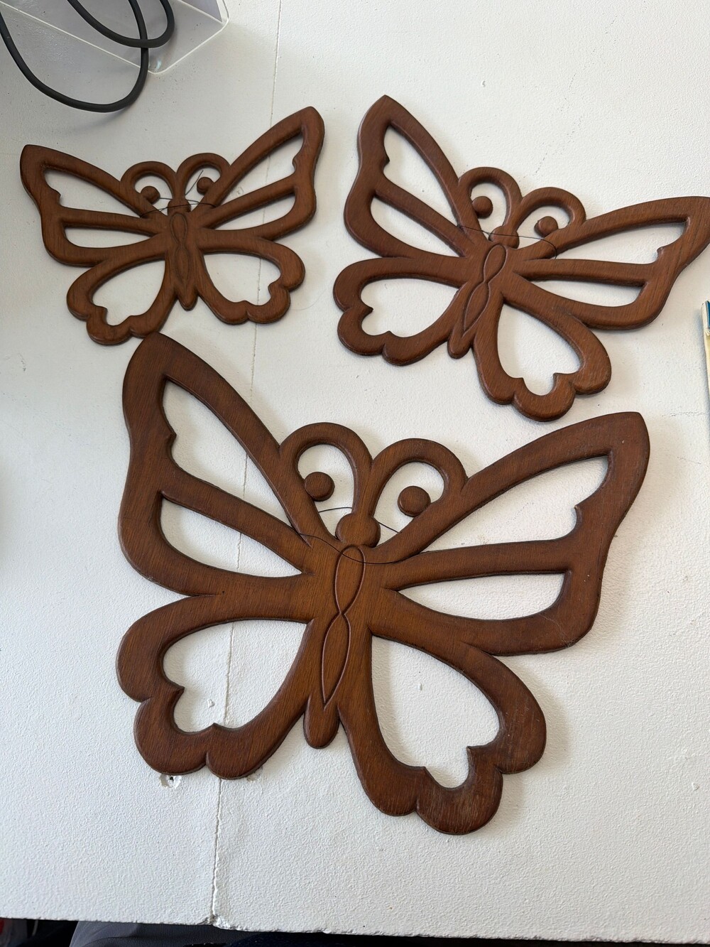 Wooden Butterfly Wall Hanging Brown Set of 3 Decorative